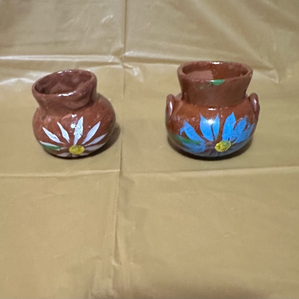 Set of two Mexican Floral Mini pottery cups planters